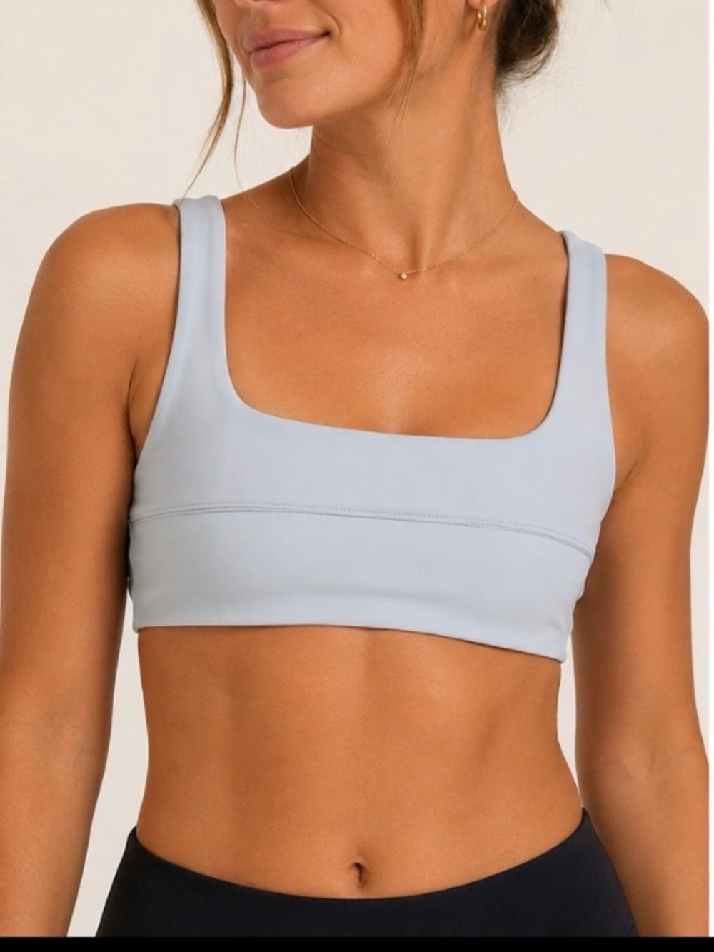 Square Neck Light Blue Sports Bra — Everyday Low-Impact Support